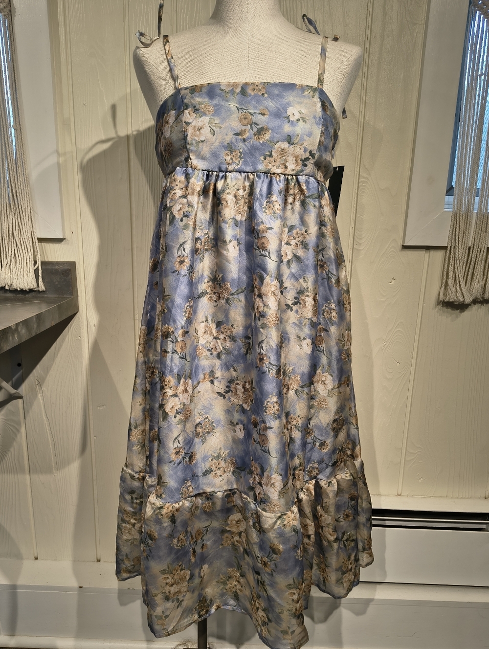wild fable Blue Floral Tie-Strap Midi Dress